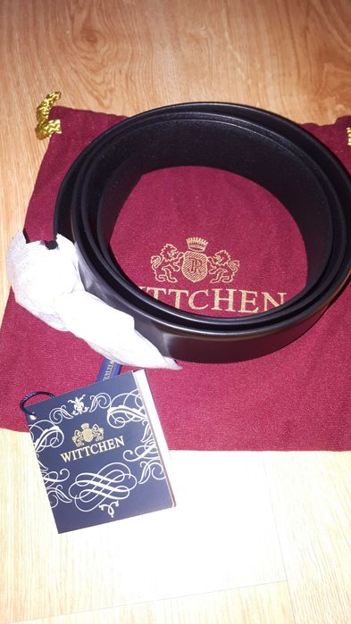 Witchen Męski pasek z gładkiej skóry naturalnej z klamrą, czarny