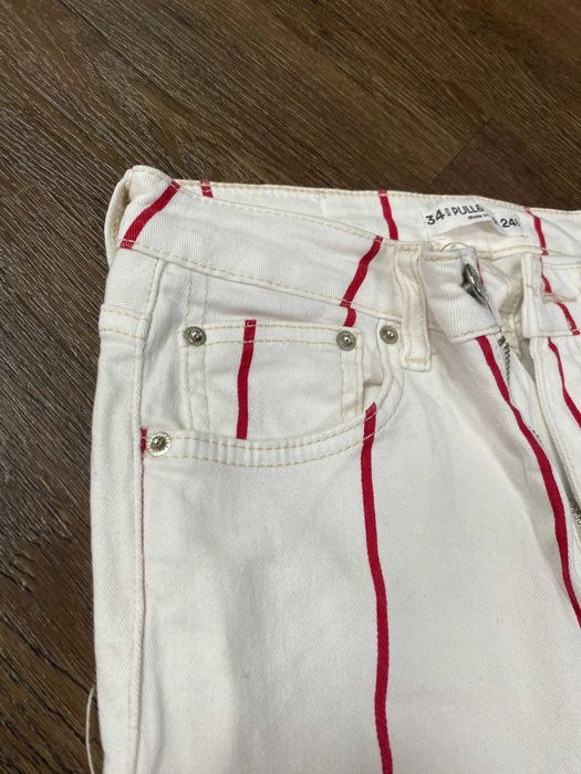 Calças Senhora Pull&Bear Riscas Vermelhas — Tam. 34