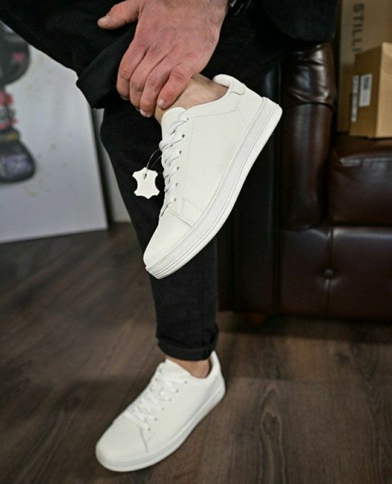 НАТУРАЛЬНА ШКІРА чоловічі кросівки білі демісезонні класичні кеди