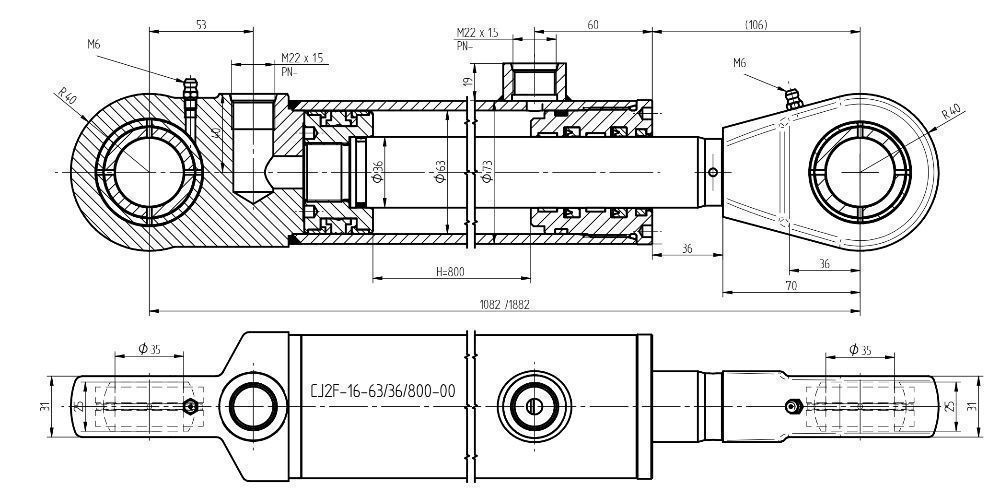 Siłownik Hydrauliczny CYLINDER CJ2F 63x36 SKOK 800 Dwustronny [1457]
