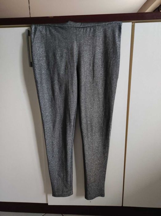 legginsy błyszczące metaliczne brokatowe połyskujące  z wysokim stanem
