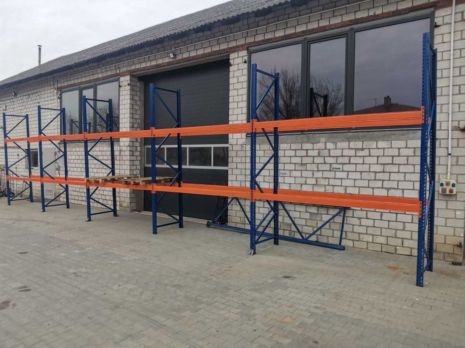 Regał magazynowy paletowy, 5 pól, 45 miejsc paletowych, bardzo ładny 2000kg/półkę