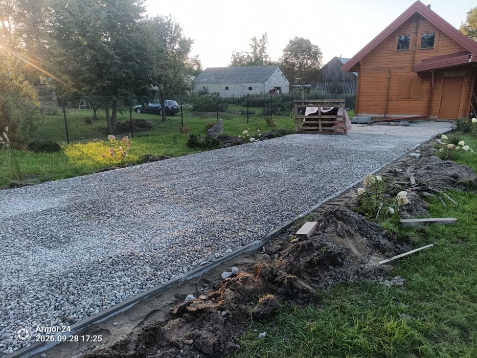 Utwardzanie placów drogi parkingi kruszywem tłuczeń kliniec