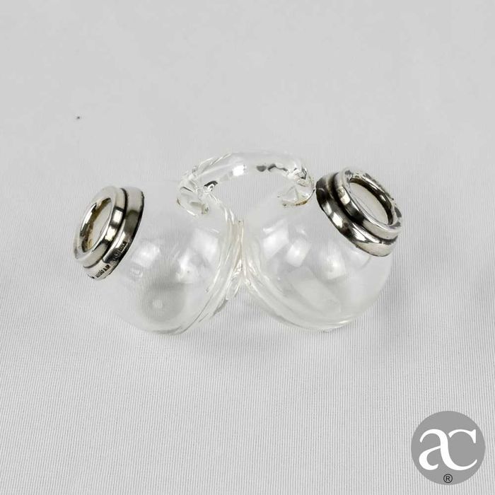 Saleiro e Pimenteiro vidro e prata Leitão & Irmão, pequenas colheres