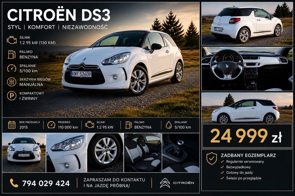 Citroën DS3 DS3 1.2 85km bez Awaryjny Salon Polska