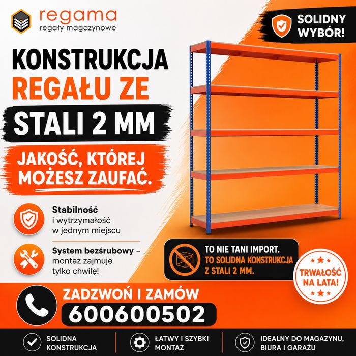 Regał Metalowy 154x62 cm | Wytrzymały Stabilny Bezpieczny