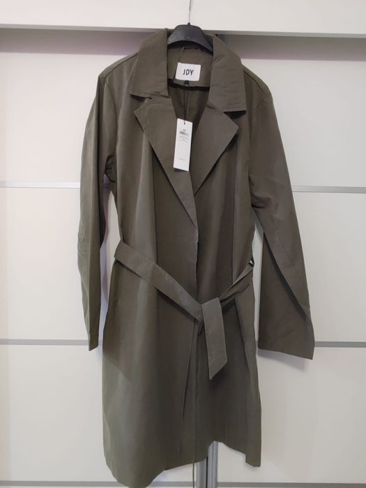 Płaszcz trencz długi nowy khaki wiosenny JDY L wiązany