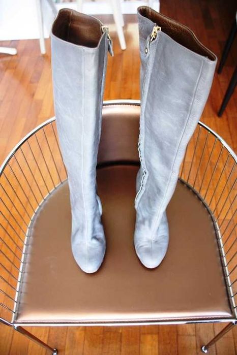 JUST CAVALLI Gray Leather Boots with 2 cm Platform, Used, Size 36