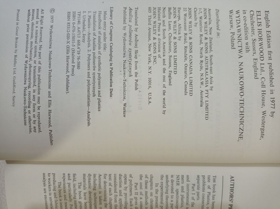 Handbook of analysis of synthetic polymers and plastics