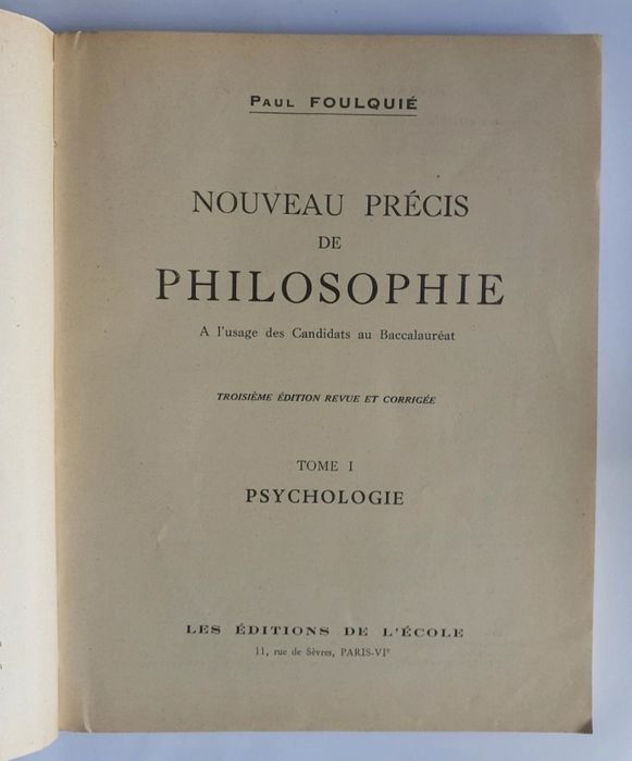 Livro Nouveau Précis De Philosophie Tome I Psychologie - Paul Foulquié