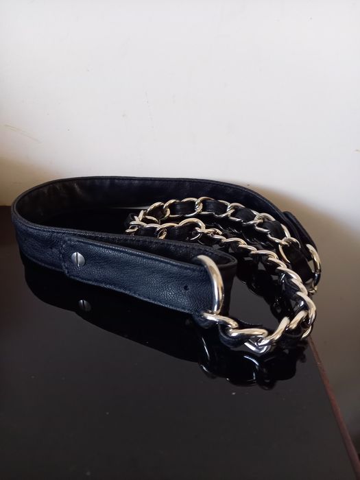 Pasek terranova czarny łańcuch srebrny do 90 pas do xl