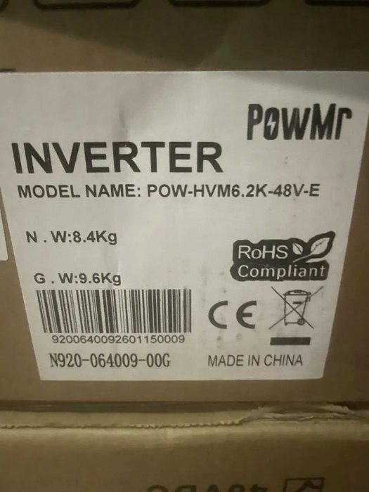 Гібридний інвертор PowMr POW-HVM6.2K-48V-E 6.2kW 48V MPPT 8000W (сонячний інвертор)