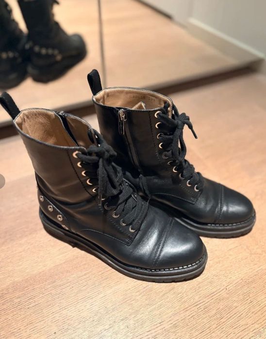 czarne, wiązane i na zamek botki Sergio Rossi, rozmiar 39