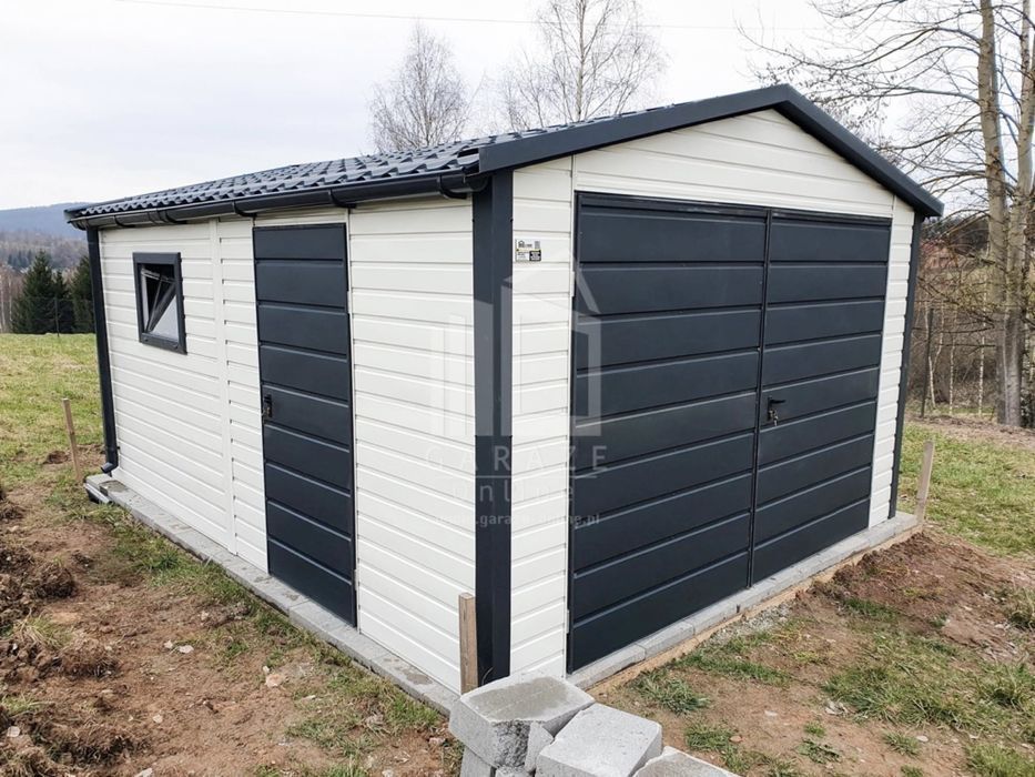 Garaż Blaszany 4X5 Brama Drzwi 2X Okno Rynny Blachodachówka Id540