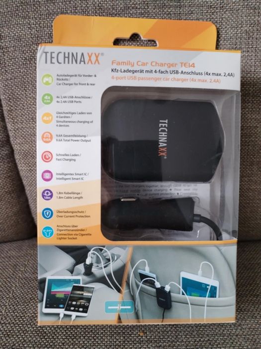 Technaxx rodzinna ładowarka samochodowa 4 x USB  nowa okazja prezent