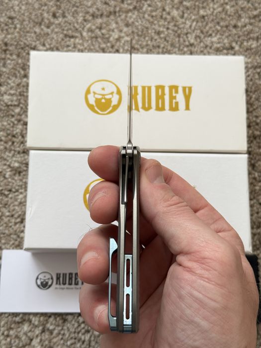Kubey Pike Liner Lock Gray CPM-20CV Titanium Sand Blasted 6AL4V