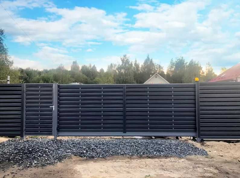 Откатные ворота из профнастила, Каркас откатных ворот, Ворота под ключ