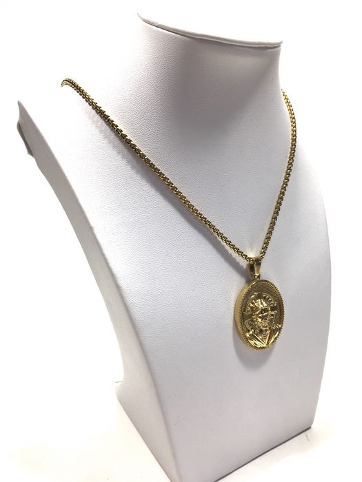 Złoty męski łańcuszek z medalikiem wybita próba 585 pozłacany ogniowo