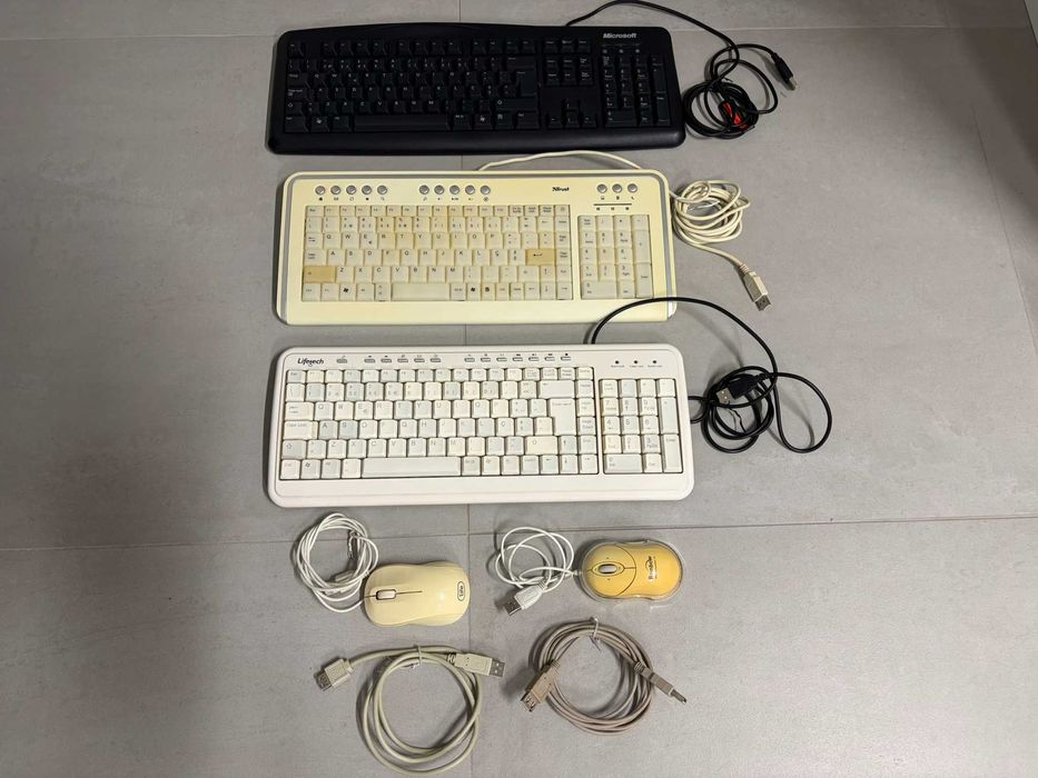 LOTE com 3 teclados, 2 ratos, 2 cabos USB
