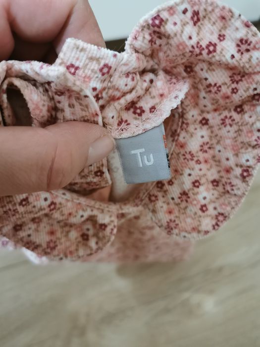 Sukienka dziewczynka sztruksowa kwiatki Tu 56/62 kołnierzyk