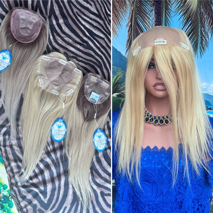 Натуральная накладка полная система шёлк кожа блонд волосы 50см 110 гр