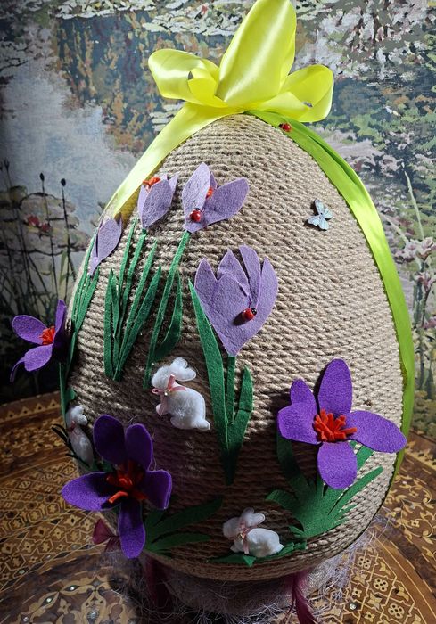 Jajo 52 cm, Wielkanoc przebiśniegi, krokusy, zajączki i pisanki