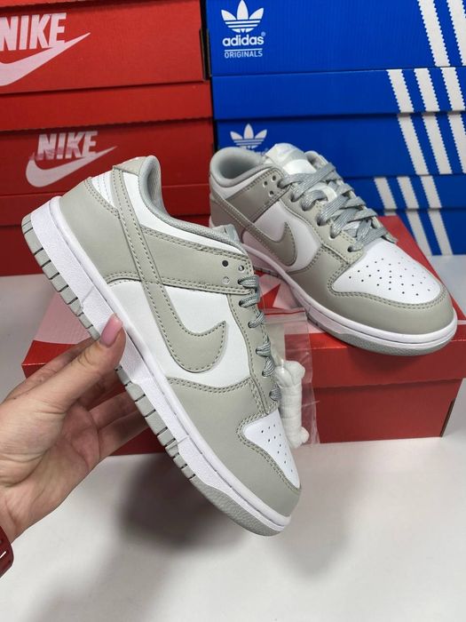 Nike Dunk Low Grey White жіночі кросівки найк данк лоу сірі шкіряні