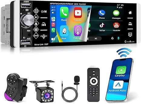 Автомагнітола Hikity 5,1-дюйма, 1DIN сенсорний екран, Apple Carplay.