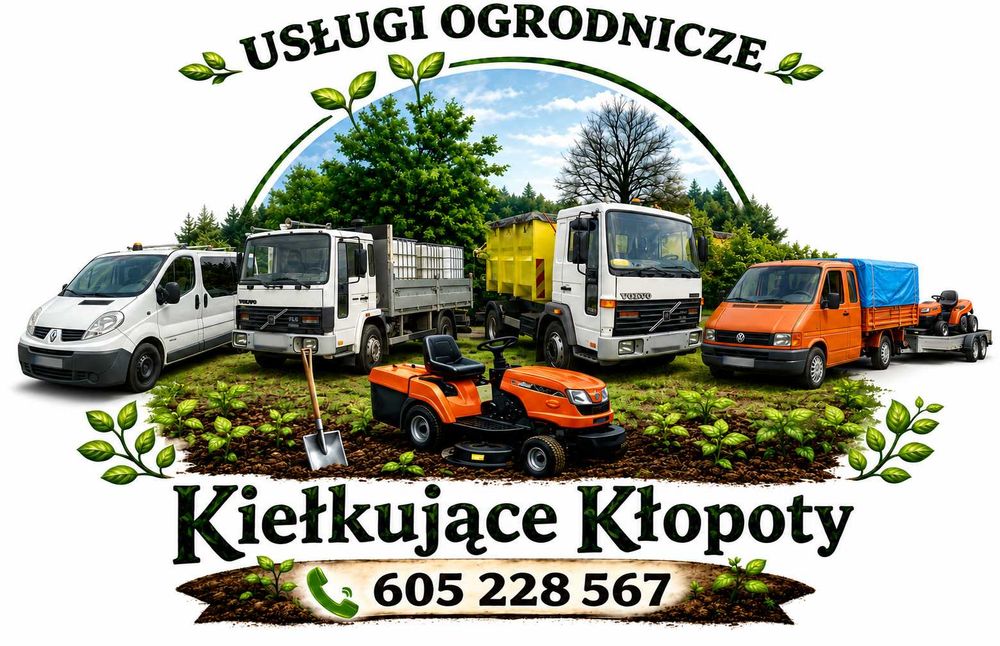 Usługi ogrodnicze, wywóz zielonych odpadów trawy gałęzi bio itp