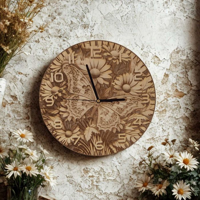 Zegar ścienny z motylem - grawer 3D