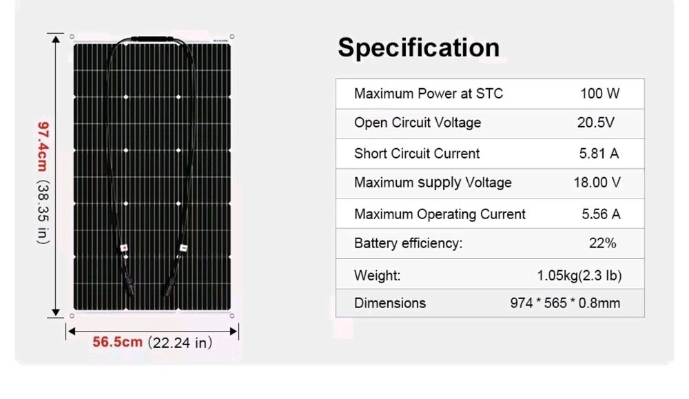 400вт Dokio DFSP-100M  гнучка сонячна панель 4x100w + контролер 30А + кабелі 2х5м + МС4-перехідник