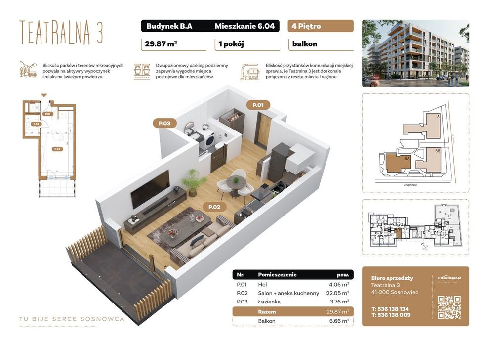 1-pokojowe mieszkanie 29 m² + balkon Bez Prowizji - Widok 2