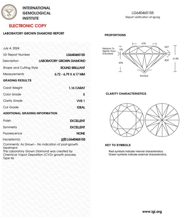 1.16 ct E/VVS1 Excellent бриллиант, сертификат. Золотое кольцо