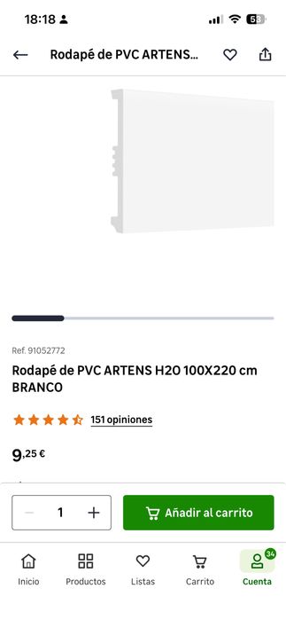 Rodapé de PVC Artens H20 – 100x220 cm – Branco (15 peças novas)