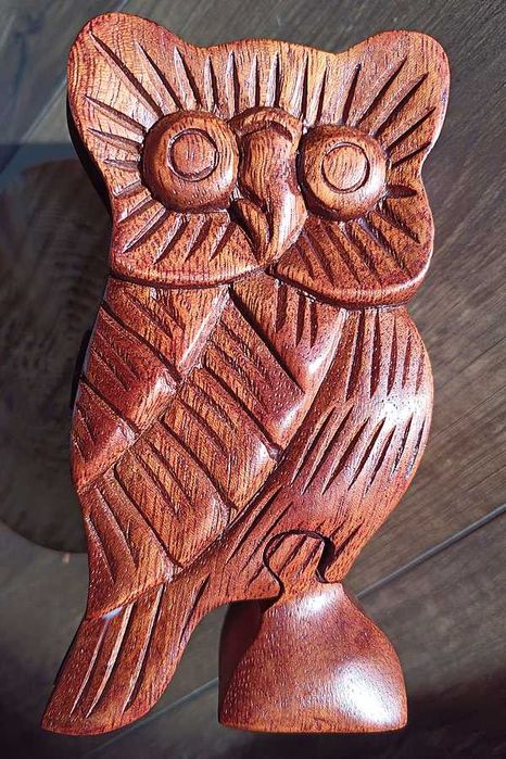 Szkatułka Rzeźbione ręcznie Pudełko Rzeźba Figurka SOWA z Drewna