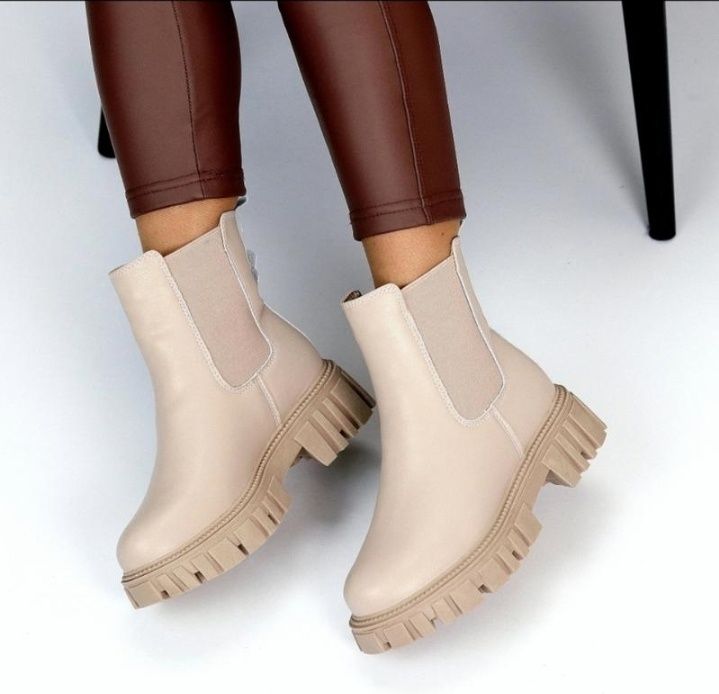 Шкіра зимові жіночі челсі бежеві 37 38 39 40 41