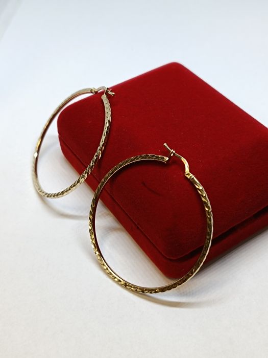 Złote kolczyki koła ze szlifem średnica 4,4cm złoto próby 585