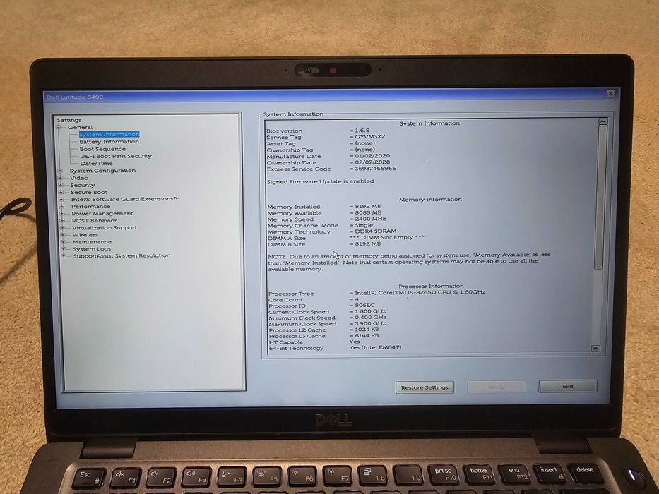 Laptop Dell 5400 i5 8gen. 8GB RAM, Dysk m.2 256 GB. klawiatura PL. wys