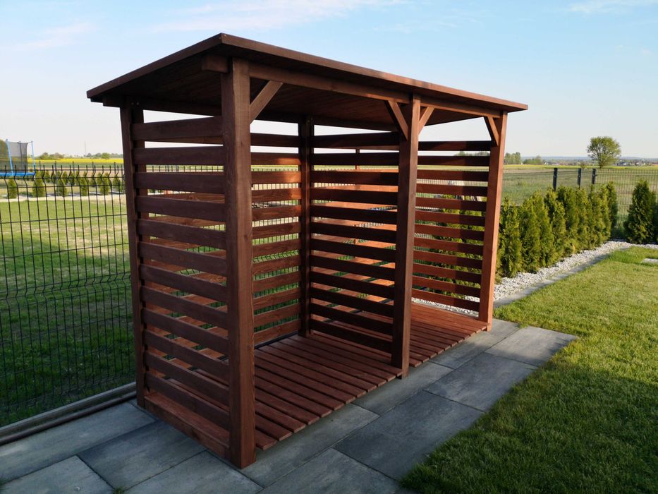 Drewutnia drewniana 3,14 x 1,1m na drewno kominkowe, wiata na drewno