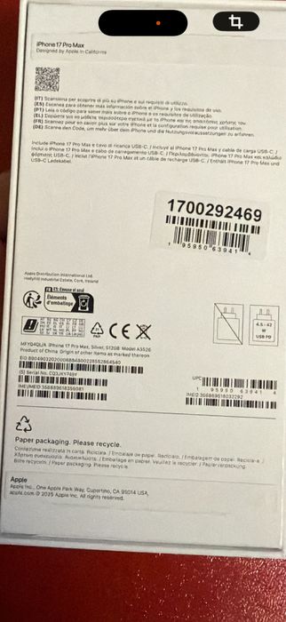 Iphone 17 pro Max 256GB Silver Novo !