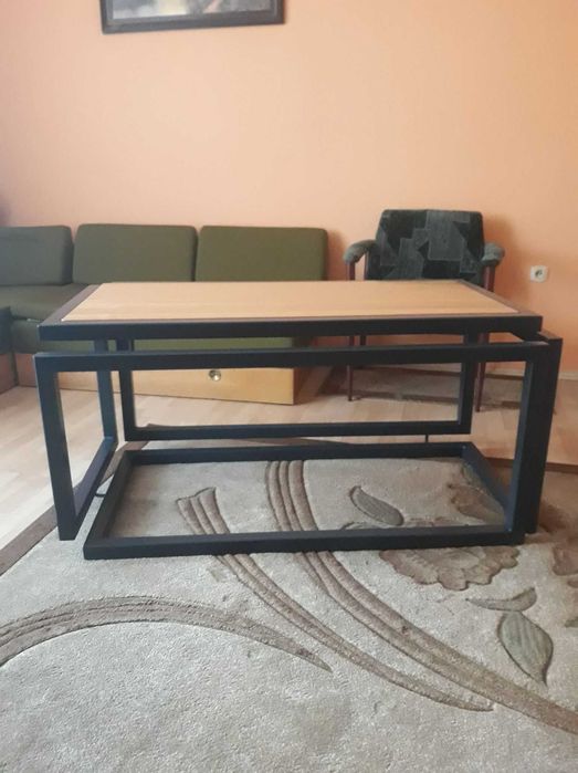 Stół kawowy, lewitujący, loft z blatem dębowym