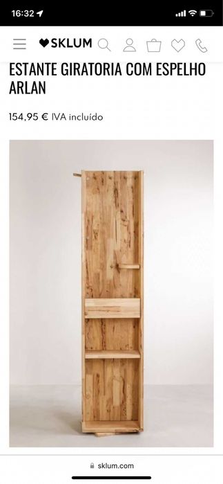 Estante giratória Arlan Sklum 164x39x35 cm madeira com espelho