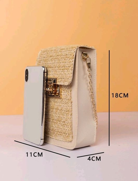 Straw-effect crossbody bag with golden chain •new|packaged•64730017569153123