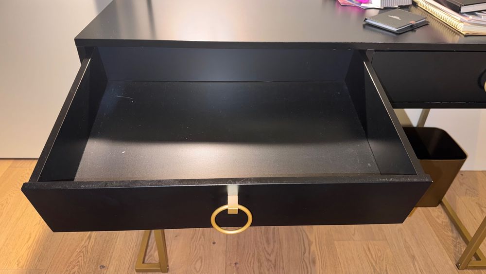 Consola Secretária Preto/Dourado 115 cm 50 cm com arrumação