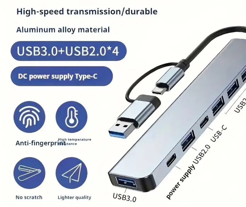 USB Hub Type C/Type A ,7 в 1,алюмінієвий hub концентратор