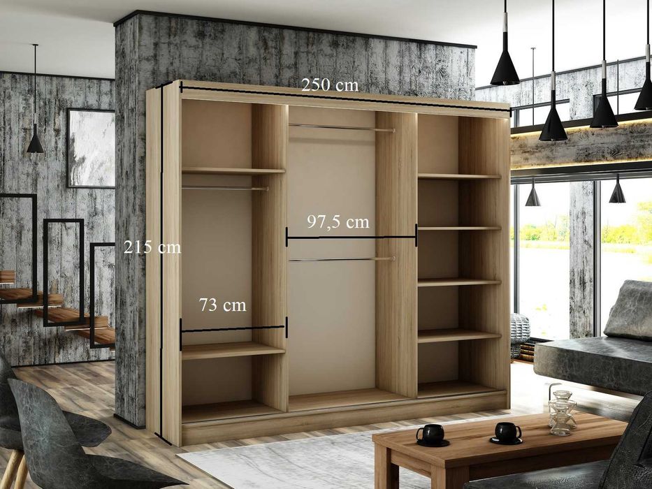 Szafa przesuwna ERGO 150 x 215 x 61półki Biała TANIO