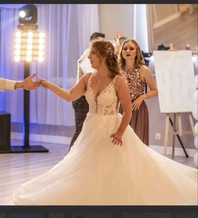 Suknia ślubna Anna Sposa PITTA – rozmiar 36/38, brokatowa, krój A
