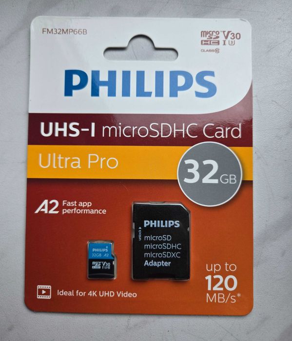 Karta pamięci PHILIPS 32GB Micro SD V30 HC A2 Class 10 IU3 4K Ultra PRO