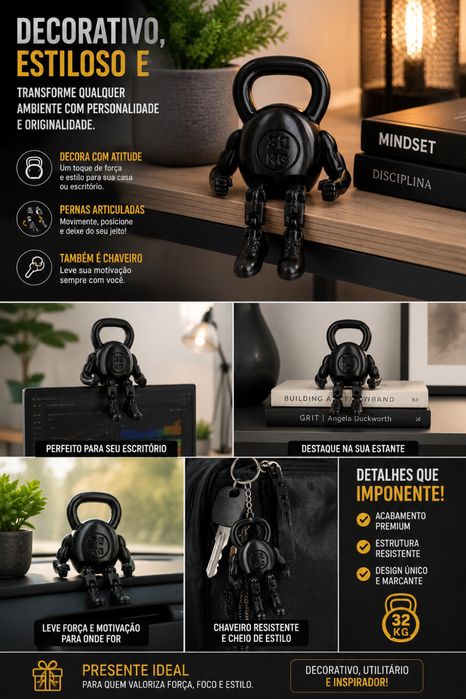 Chaveiro Gym Buddy Kettlebell 32kg - Pernas Articuladas