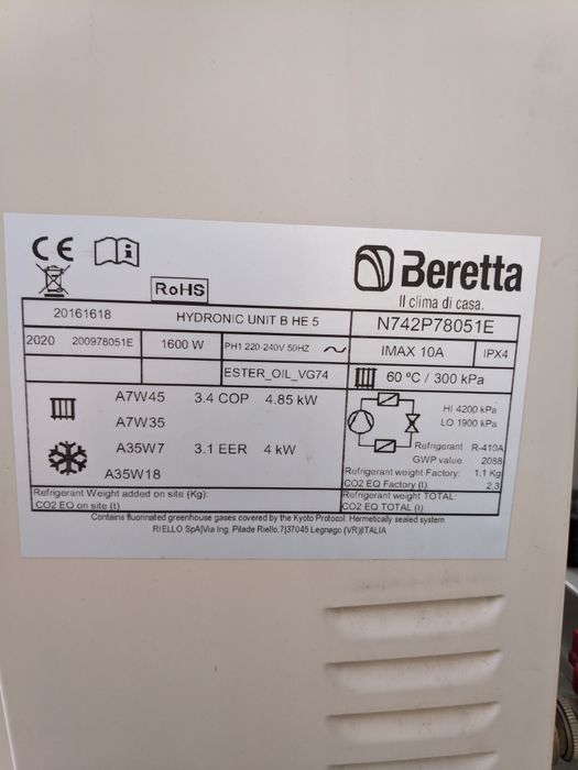 Pompa ciepła Beretta Hydronic Unity B HE 5 - uszkodzona
